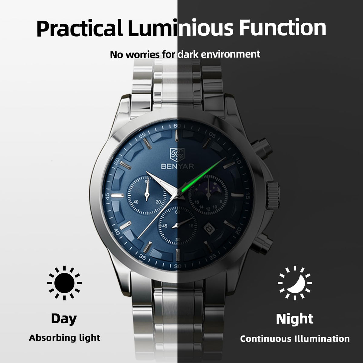 BENYAR Mens Watches Analog Quartz Chronograph Waterproof Wrist Watches for Men Fashion Business Work Casual Sport Designer Dress Watch with Calendar Elegant Gifts for Men