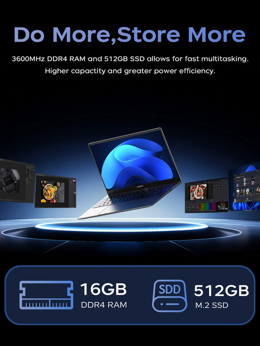 KAIGERR Gaming Laptop, Laptops with AMD Ryzen 4300U(Up to 3.7GHz), 16GB DDR4 512GB SSD Laptop Computer, 16.0inch Windοws 11 Laptop, 1920P FHD Display, WiFi 6, USB3.2, Type_C, Webcam Cover Slide