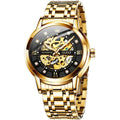 OLEVS Gold Skeleton Men's Automatic Mechanical Watches self Winding Luxury Dress Shiny Diamond Stainess Steel Waterproof Luminous Wrist Watches