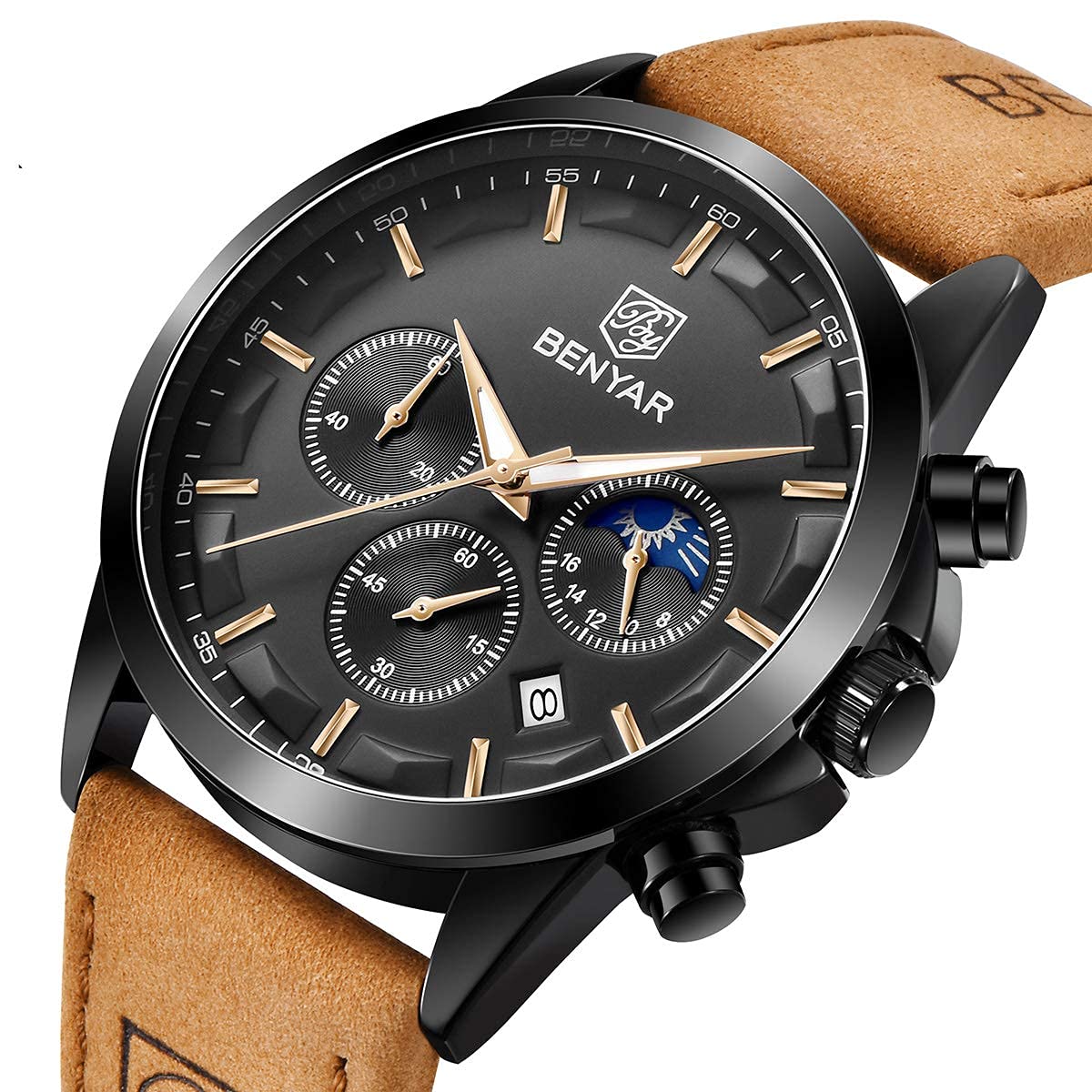 BENYAR Mens Watches Analog Quartz Chronograph Waterproof Wrist Watches for Men Fashion Business Work Casual Sport Designer Dress Watch with Calendar Elegant Gifts for Men