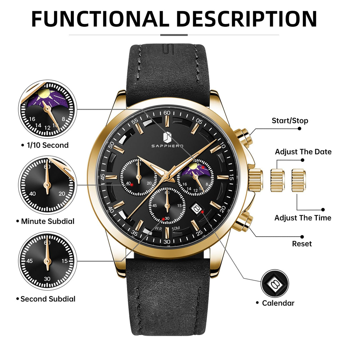 BENYAR Mens Watches Analog Quartz Chronograph Waterproof Wrist Watches for Men Fashion Business Work Casual Sport Designer Dress Watch with Calendar Elegant Gifts for Men