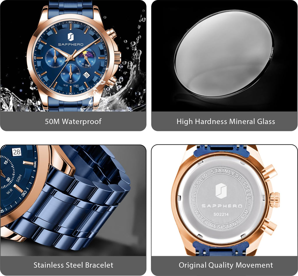 BENYAR Mens Watches Analog Quartz Chronograph Waterproof Wrist Watches for Men Fashion Business Work Casual Sport Designer Dress Watch with Calendar Elegant Gifts for Men