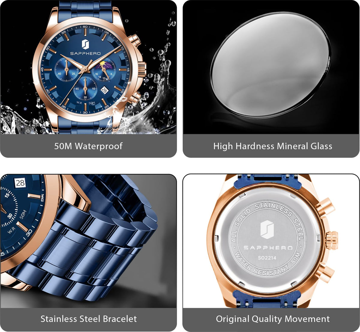 BENYAR Mens Watches Analog Quartz Chronograph Waterproof Wrist Watches for Men Fashion Business Work Casual Sport Designer Dress Watch with Calendar Elegant Gifts for Men