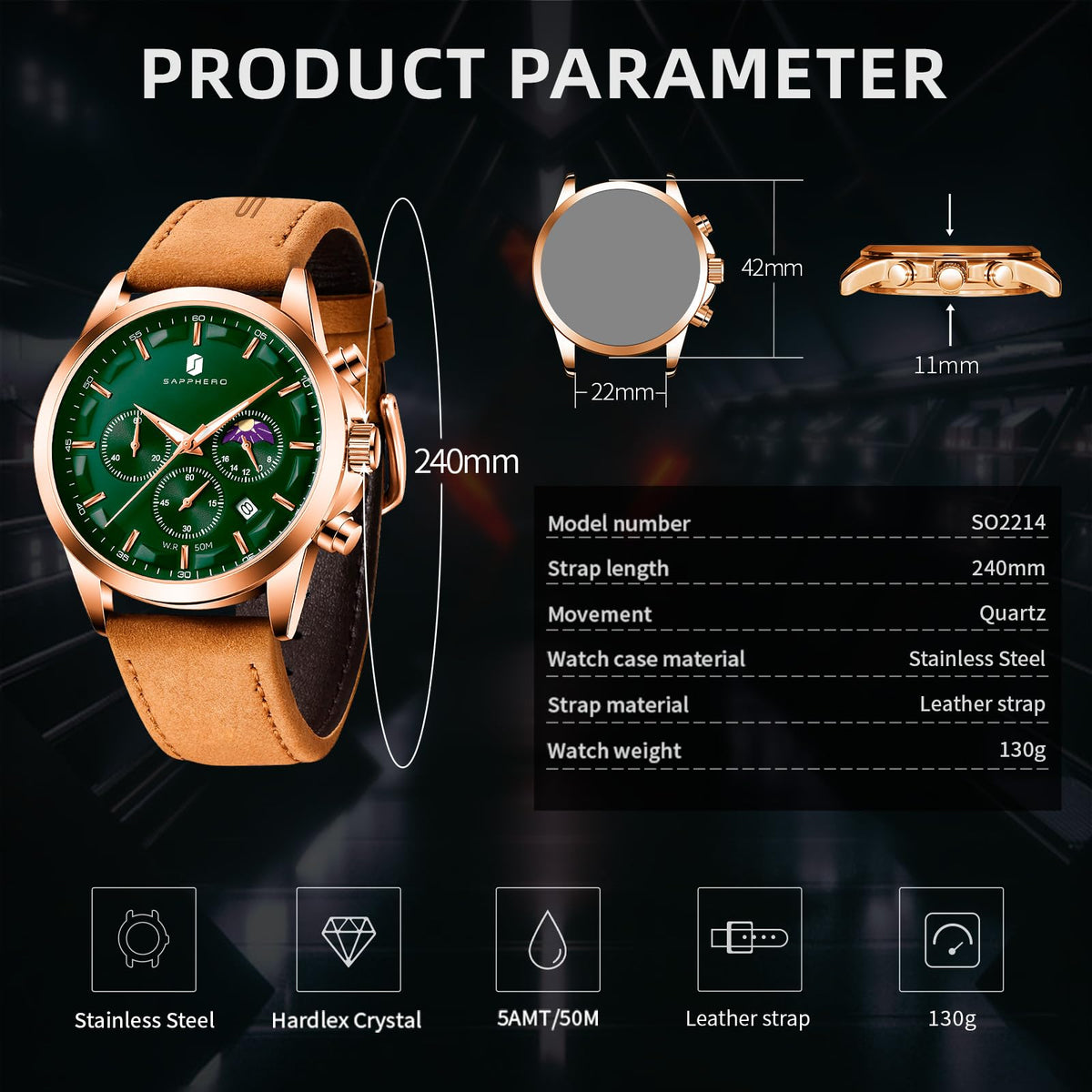 BENYAR Mens Watches Analog Quartz Chronograph Waterproof Wrist Watches for Men Fashion Business Work Casual Sport Designer Dress Watch with Calendar Elegant Gifts for Men