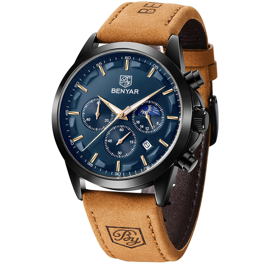 BENYAR Mens Watches Analog Quartz Chronograph Waterproof Wrist Watches for Men Fashion Business Work Casual Sport Designer Dress Watch with Calendar Elegant Gifts for Men