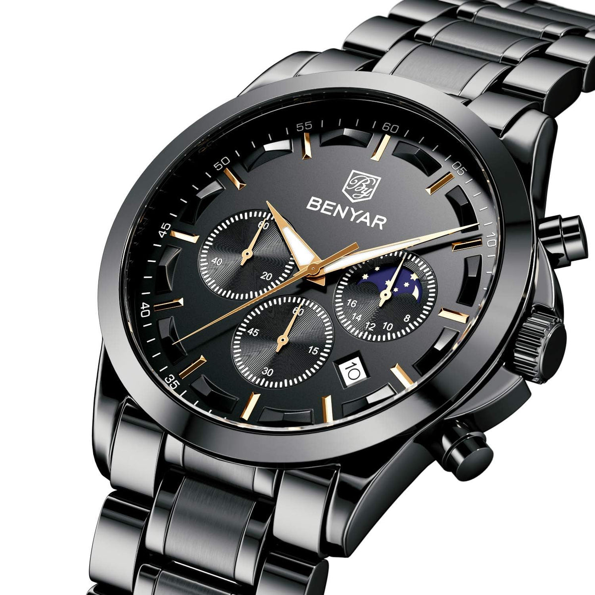 BENYAR Mens Watches Analog Quartz Chronograph Waterproof Wrist Watches for Men Fashion Business Work Casual Sport Designer Dress Watch with Calendar Elegant Gifts for Men