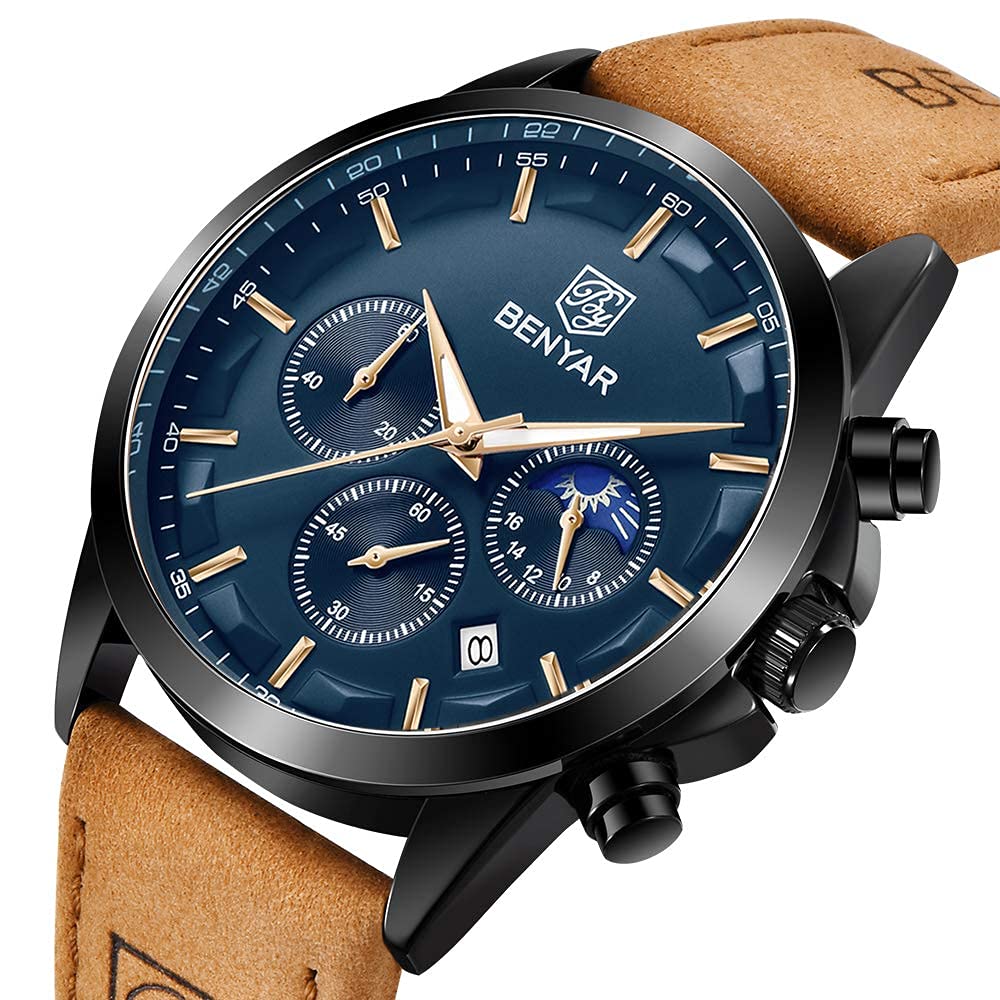 BENYAR Mens Watches Analog Quartz Chronograph Waterproof Wrist Watches for Men Fashion Business Work Casual Sport Designer Dress Watch with Calendar Elegant Gifts for Men