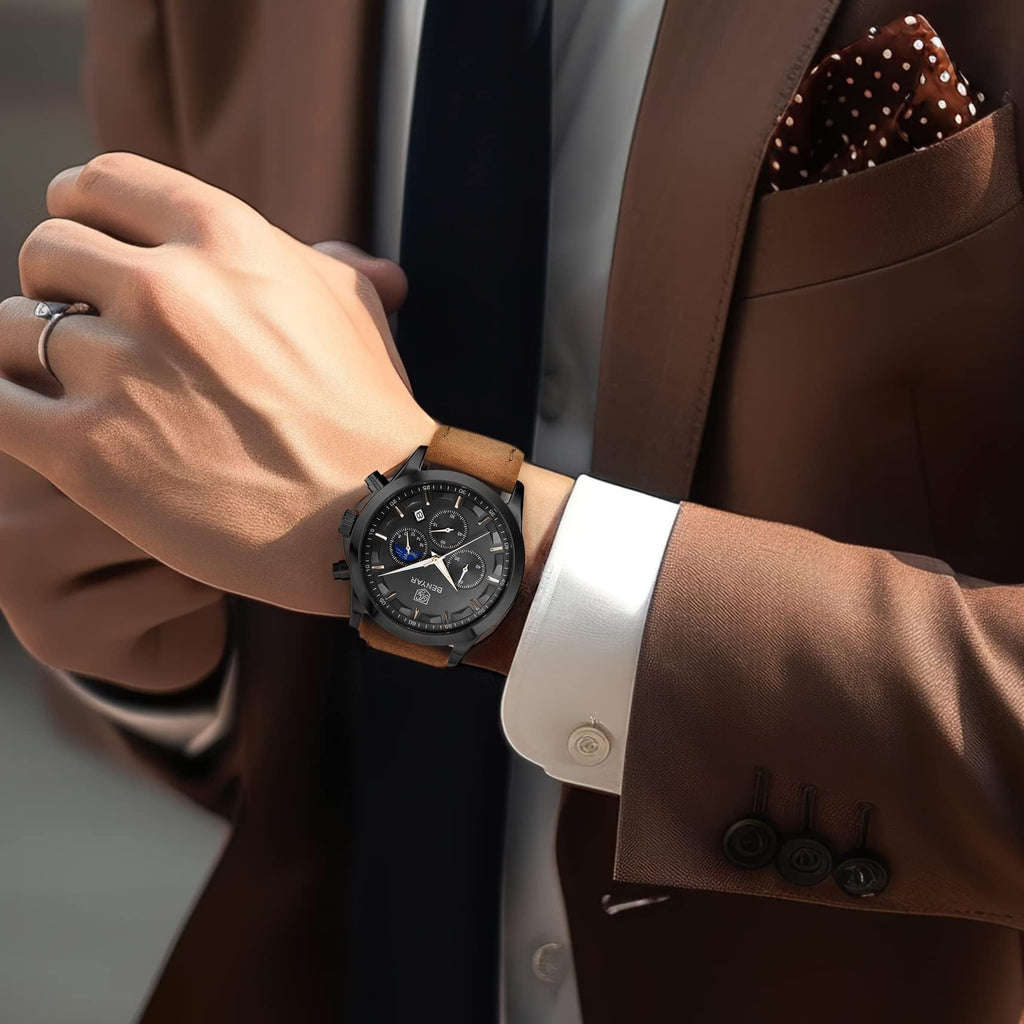 BENYAR Mens Watches Analog Quartz Chronograph Waterproof Wrist Watches for Men Fashion Business Work Casual Sport Designer Dress Watch with Calendar Elegant Gifts for Men