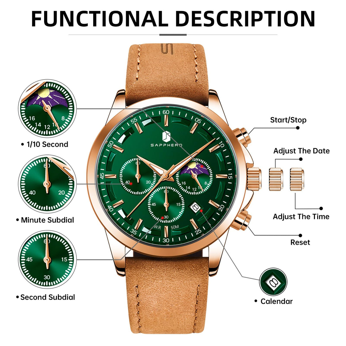 BENYAR Mens Watches Analog Quartz Chronograph Waterproof Wrist Watches for Men Fashion Business Work Casual Sport Designer Dress Watch with Calendar Elegant Gifts for Men
