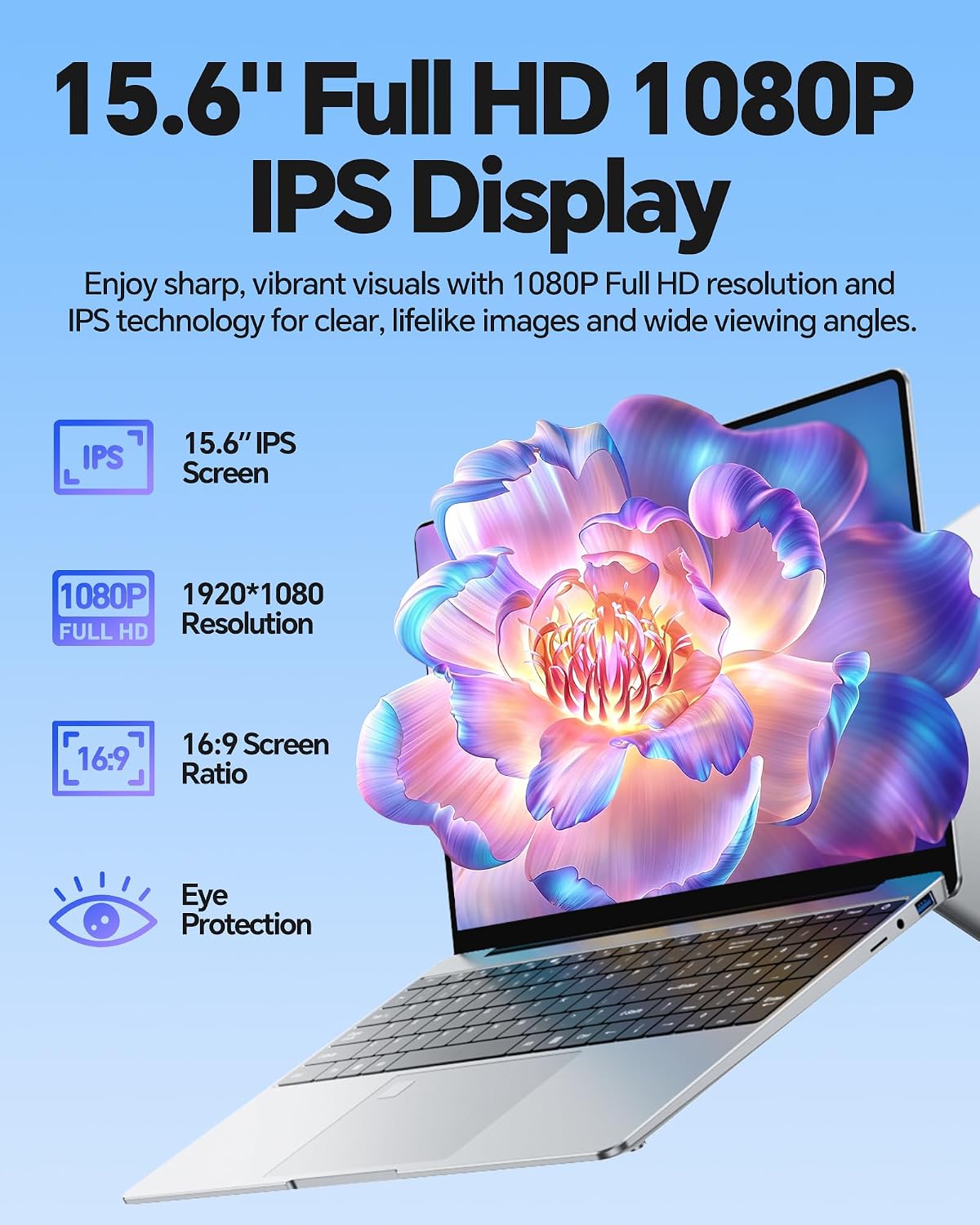 15.6" Laptop, Windows 11 Pro Computer, Pentium 2.10 GHz BaseSpeed, 16GB RAM