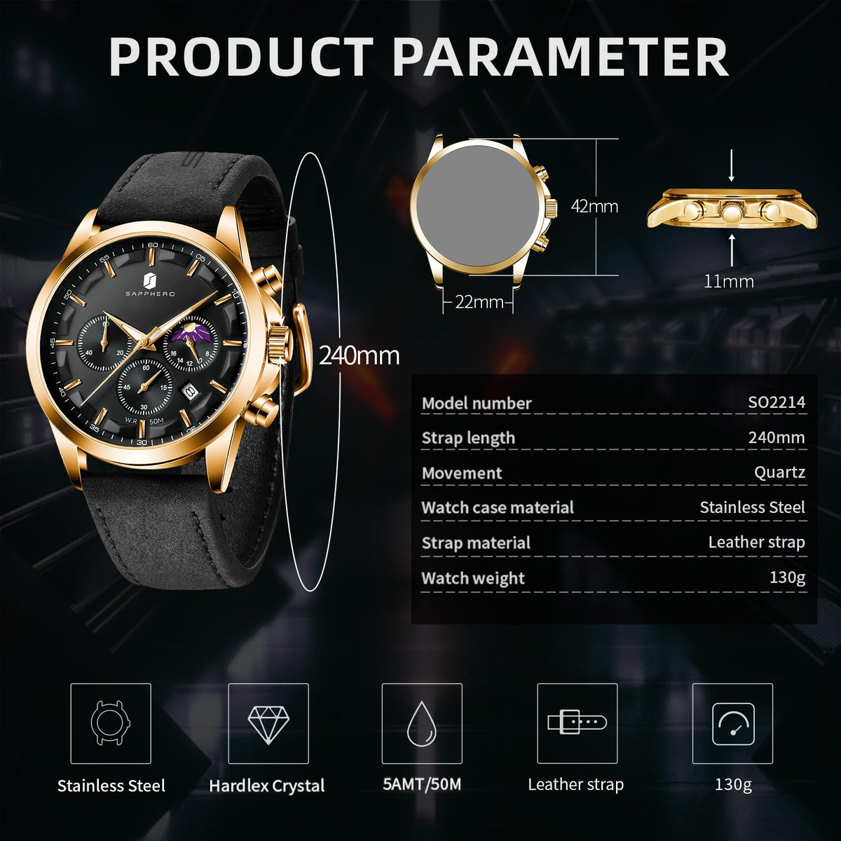 BENYAR Mens Watches Analog Quartz Chronograph Waterproof Wrist Watches for Men Fashion Business Work Casual Sport Designer Dress Watch with Calendar Elegant Gifts for Men
