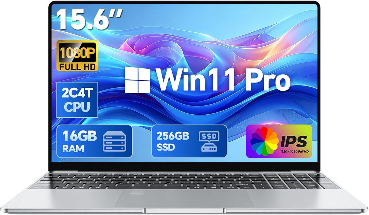 15.6" Laptop, Windows 11 Pro Computer, Pentium 2.10 GHz BaseSpeed, 16GB RAM