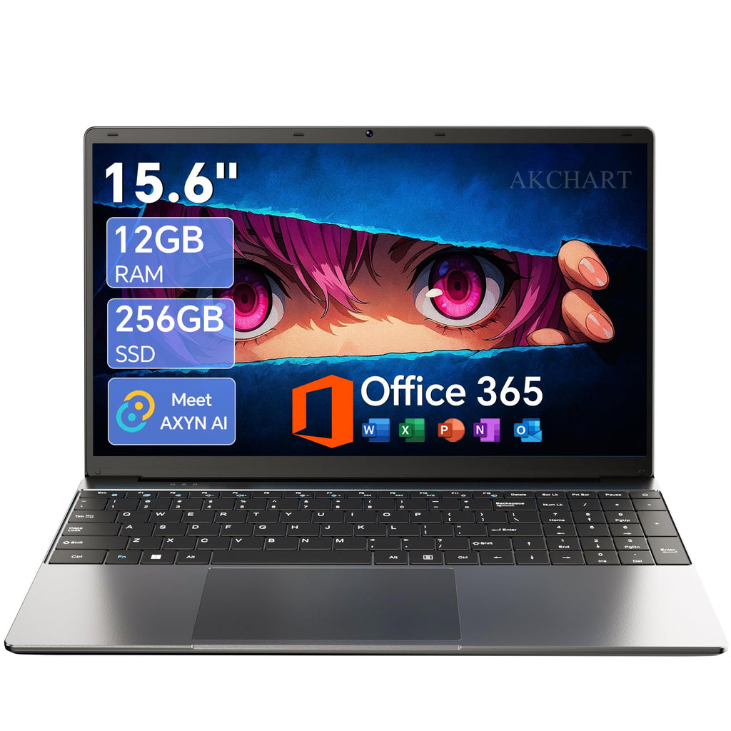 15.6'' AI Laptop with Office 365 12GB RAM 256GB SSD Win 11 Laptops