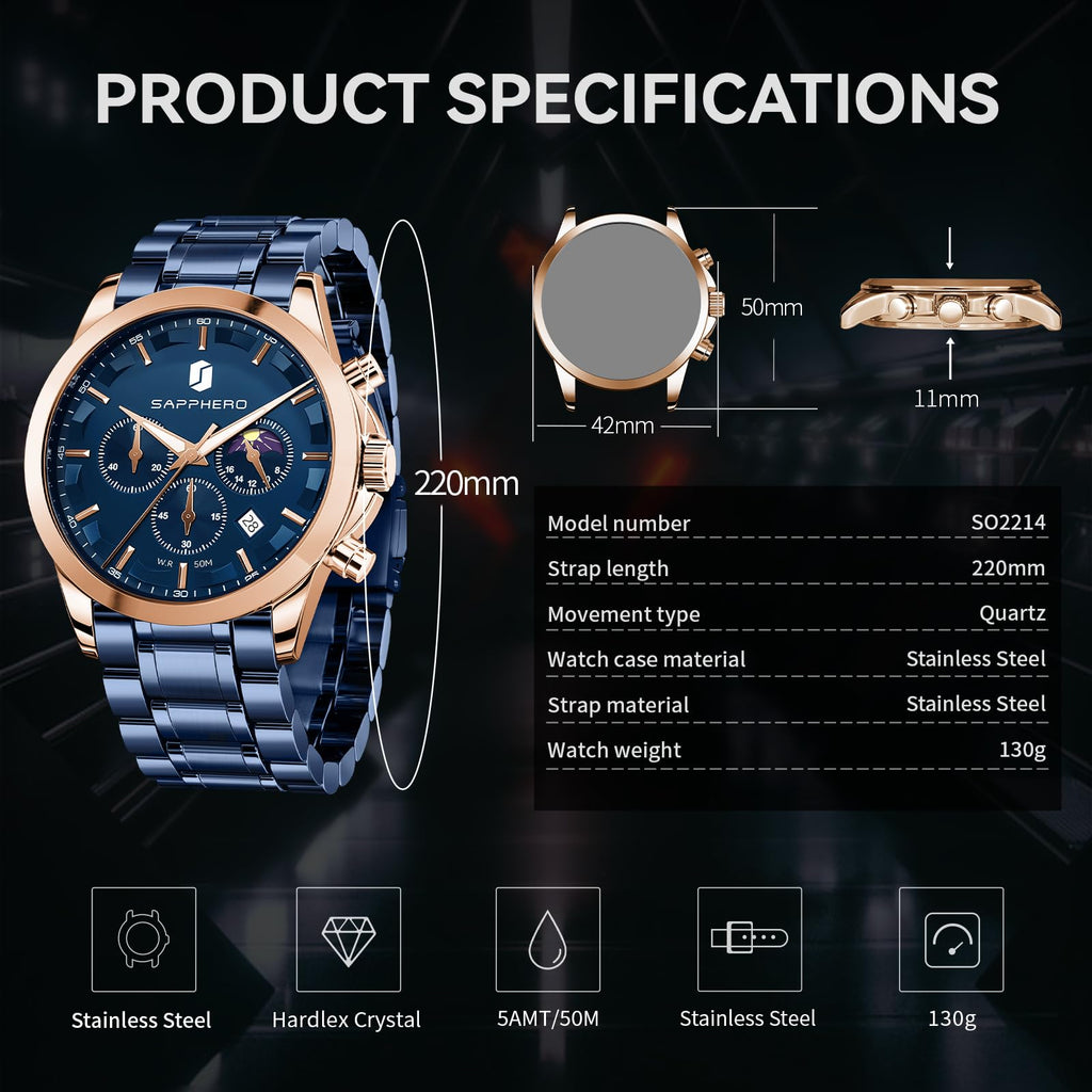 BENYAR Mens Watches Analog Quartz Chronograph Waterproof Wrist Watches for Men Fashion Business Work Casual Sport Designer Dress Watch with Calendar Elegant Gifts for Men