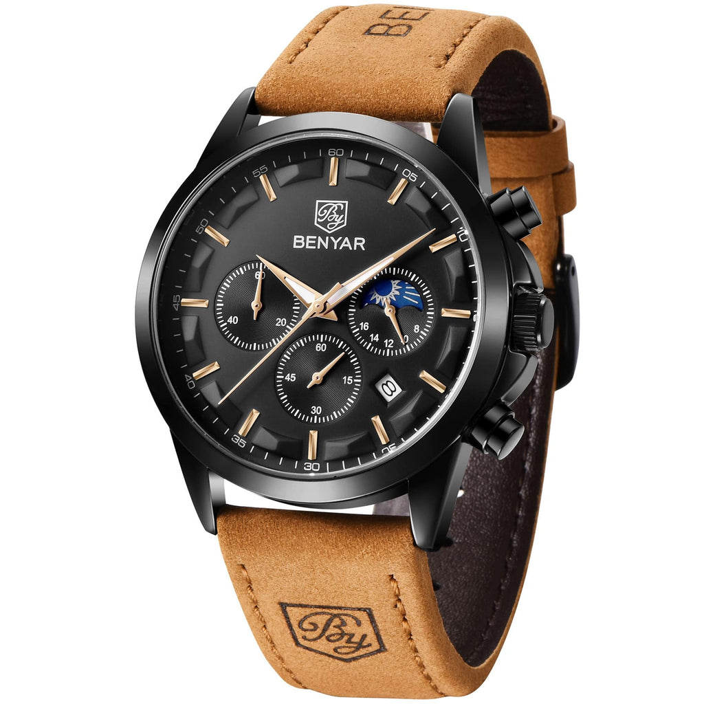 BENYAR Mens Watches Analog Quartz Chronograph Waterproof Wrist Watches for Men Fashion Business Work Casual Sport Designer Dress Watch with Calendar Elegant Gifts for Men