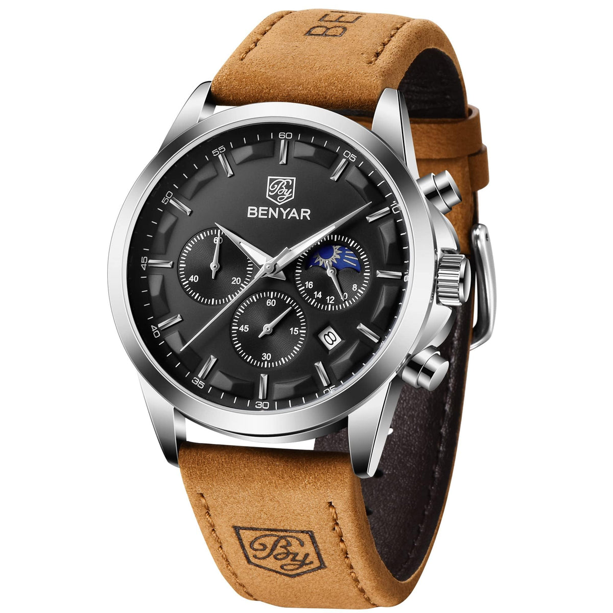 BENYAR Mens Watches Analog Quartz Chronograph Waterproof Wrist Watches for Men Fashion Business Work Casual Sport Designer Dress Watch with Calendar Elegant Gifts for Men