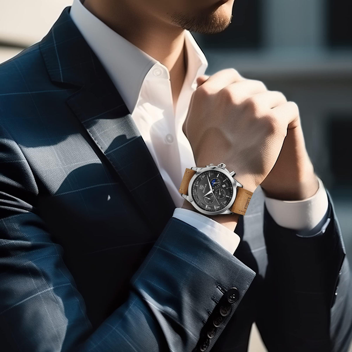 BENYAR Mens Watches Analog Quartz Chronograph Waterproof Wrist Watches for Men Fashion Business Work Casual Sport Designer Dress Watch with Calendar Elegant Gifts for Men