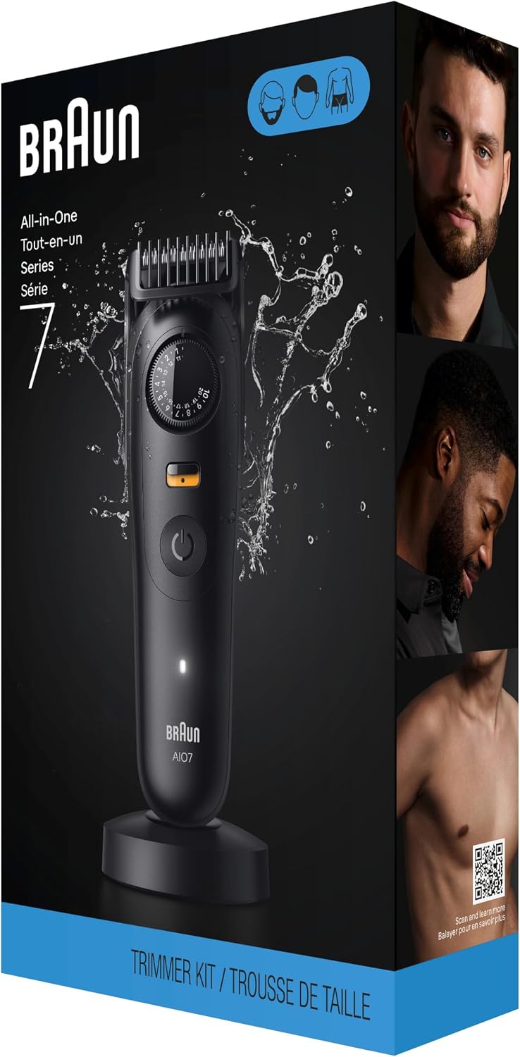 Braun All-in-One Series 7 Men's Electric Beard Trimmer, Hair Clipper, Shaver & Razor for Face, Hair & Body, All-in-One AIO 7535 with Gillette ProGlide Razor, Cordless