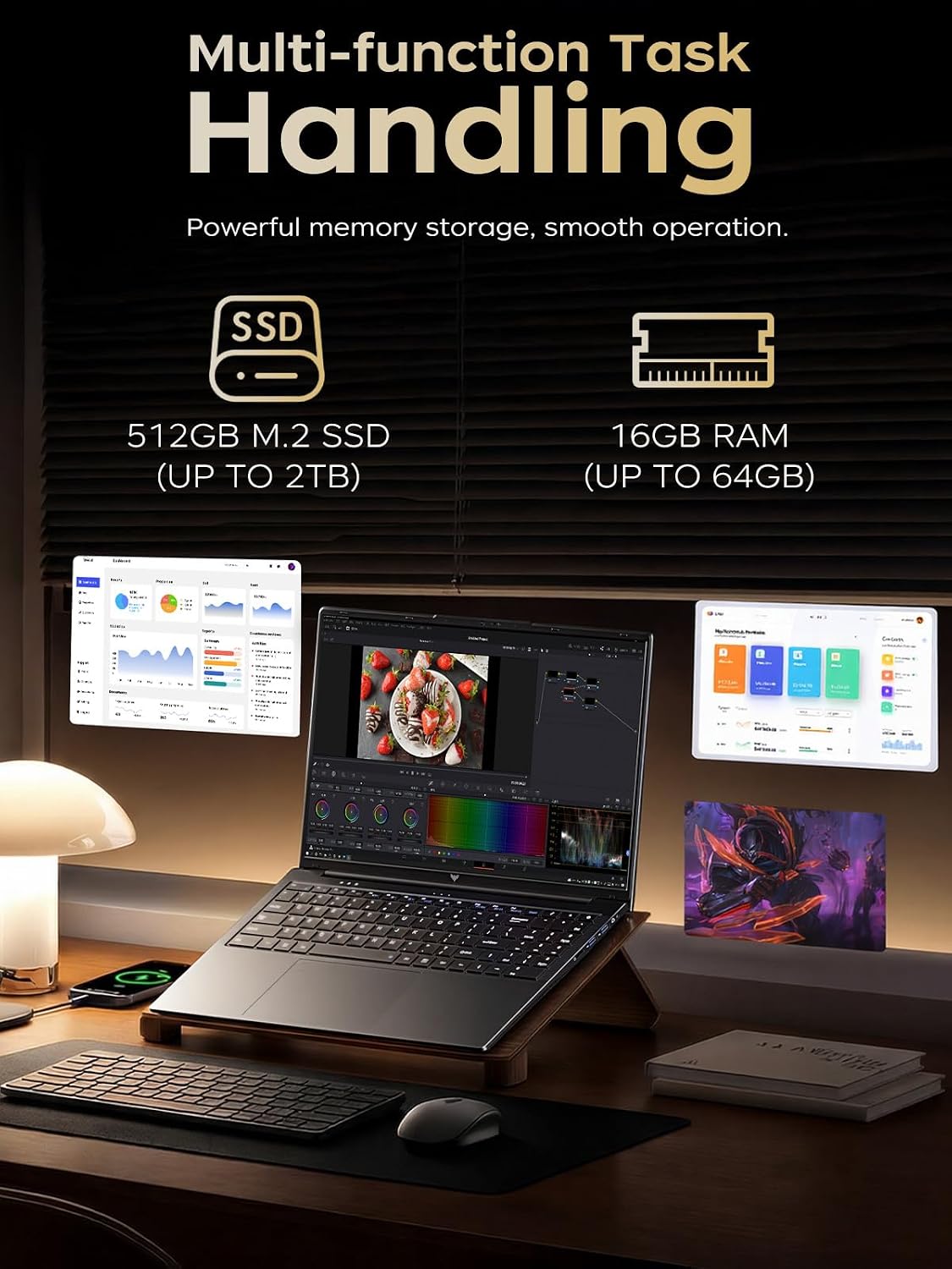 KAIGERR Gaming Laptop, Laptops with AMD Ryzen 4300U(Up to 3.7GHz), 16GB DDR4 512GB SSD Laptop Computer, 16.0inch Windοws 11 Laptop, 1920P FHD Display, WiFi 6, USB3.2, Type_C, Webcam Cover Slide