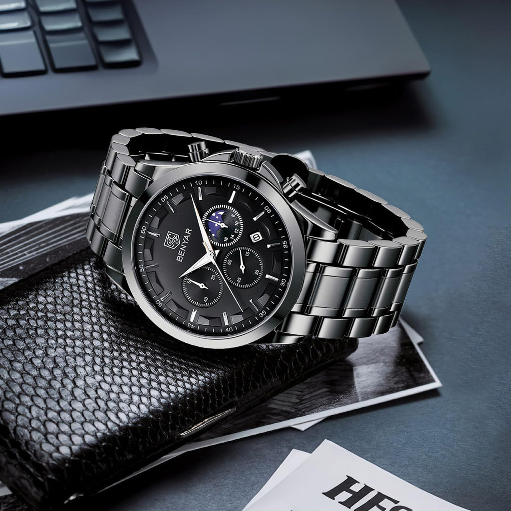 BENYAR Mens Watches Analog Quartz Chronograph Waterproof Wrist Watches for Men Fashion Business Work Casual Sport Designer Dress Watch with Calendar Elegant Gifts for Men