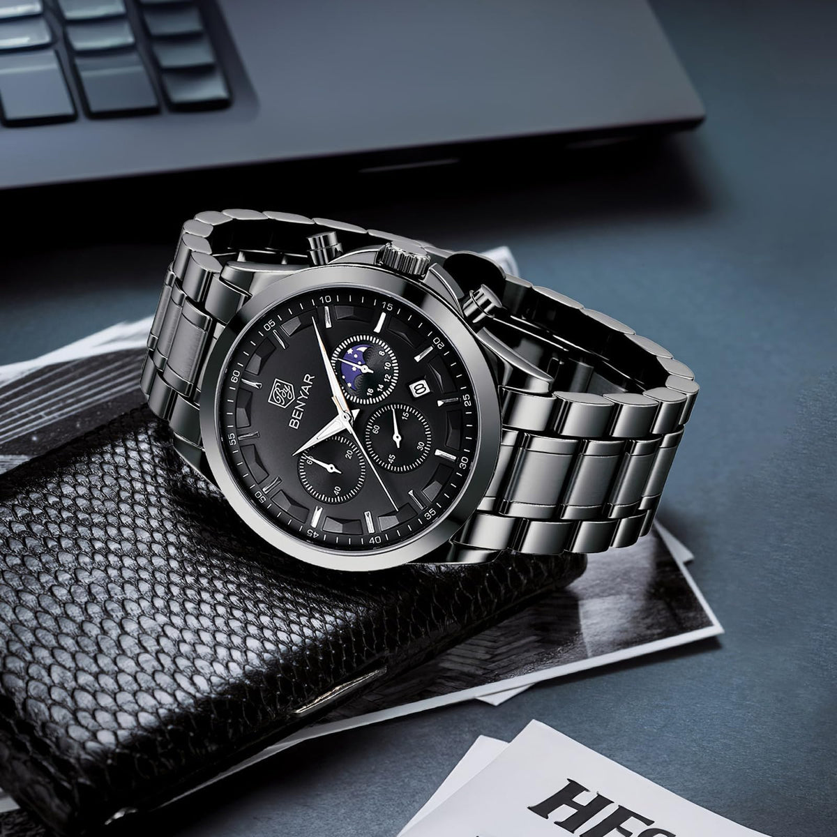 BENYAR Mens Watches Analog Quartz Chronograph Waterproof Wrist Watches for Men Fashion Business Work Casual Sport Designer Dress Watch with Calendar Elegant Gifts for Men