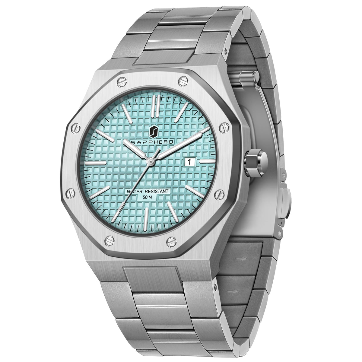 SAPPHERO Watches for Men Waterproof Men's Watch Stainless Steel Octagonal Date Quartz Fashion Clock Business Wristwatch Gift for Men Multiple Colors