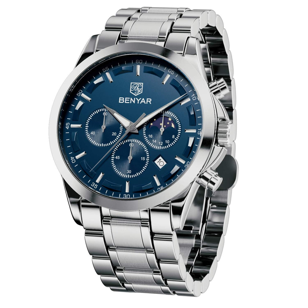 BENYAR Mens Watches Analog Quartz Chronograph Waterproof Wrist Watches for Men Fashion Business Work Casual Sport Designer Dress Watch with Calendar Elegant Gifts for Men