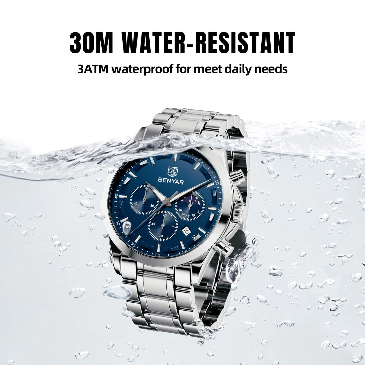 BENYAR Mens Watches Analog Quartz Chronograph Waterproof Wrist Watches for Men Fashion Business Work Casual Sport Designer Dress Watch with Calendar Elegant Gifts for Men
