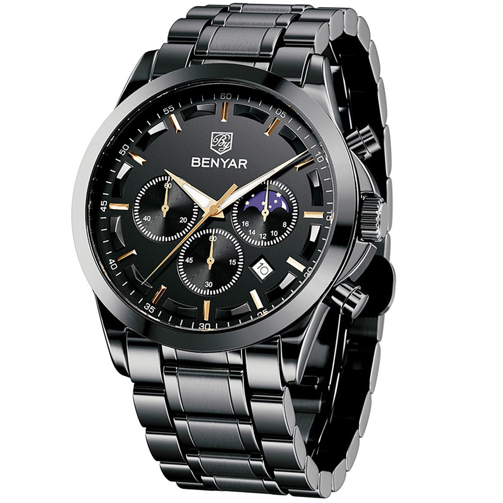 BENYAR Mens Watches Analog Quartz Chronograph Waterproof Wrist Watches for Men Fashion Business Work Casual Sport Designer Dress Watch with Calendar Elegant Gifts for Men