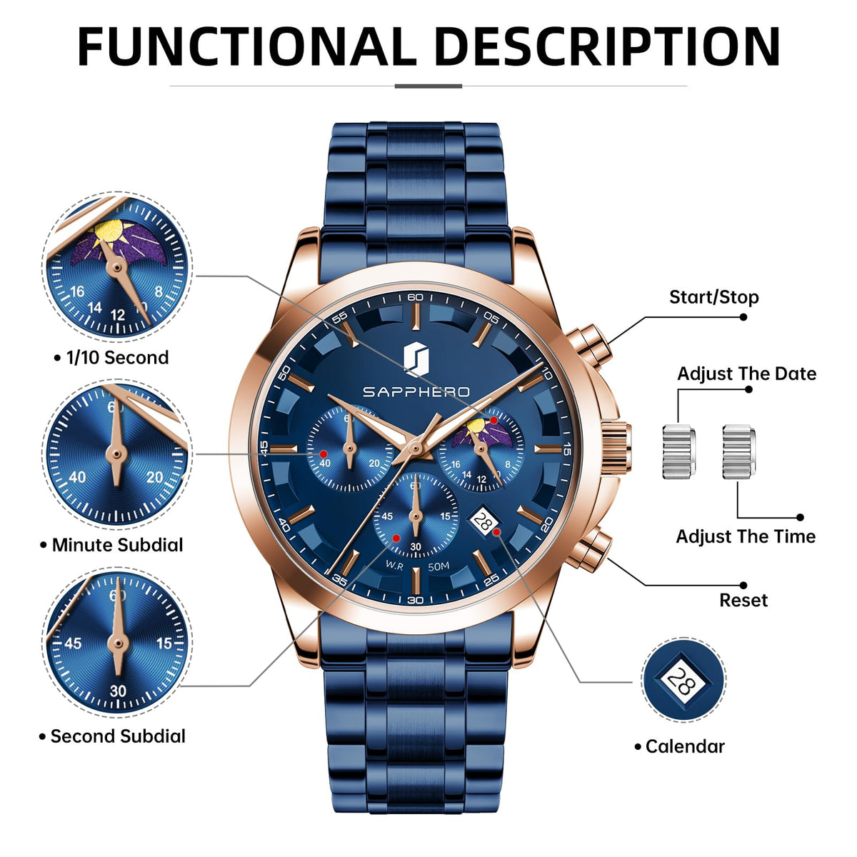 BENYAR Mens Watches Analog Quartz Chronograph Waterproof Wrist Watches for Men Fashion Business Work Casual Sport Designer Dress Watch with Calendar Elegant Gifts for Men