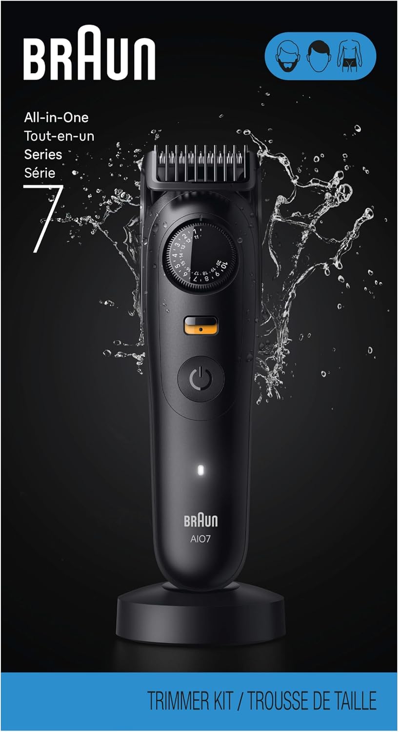 Braun All-in-One Series 7 Men's Electric Beard Trimmer, Hair Clipper, Shaver & Razor for Face, Hair & Body, All-in-One AIO 7535 with Gillette ProGlide Razor, Cordless
