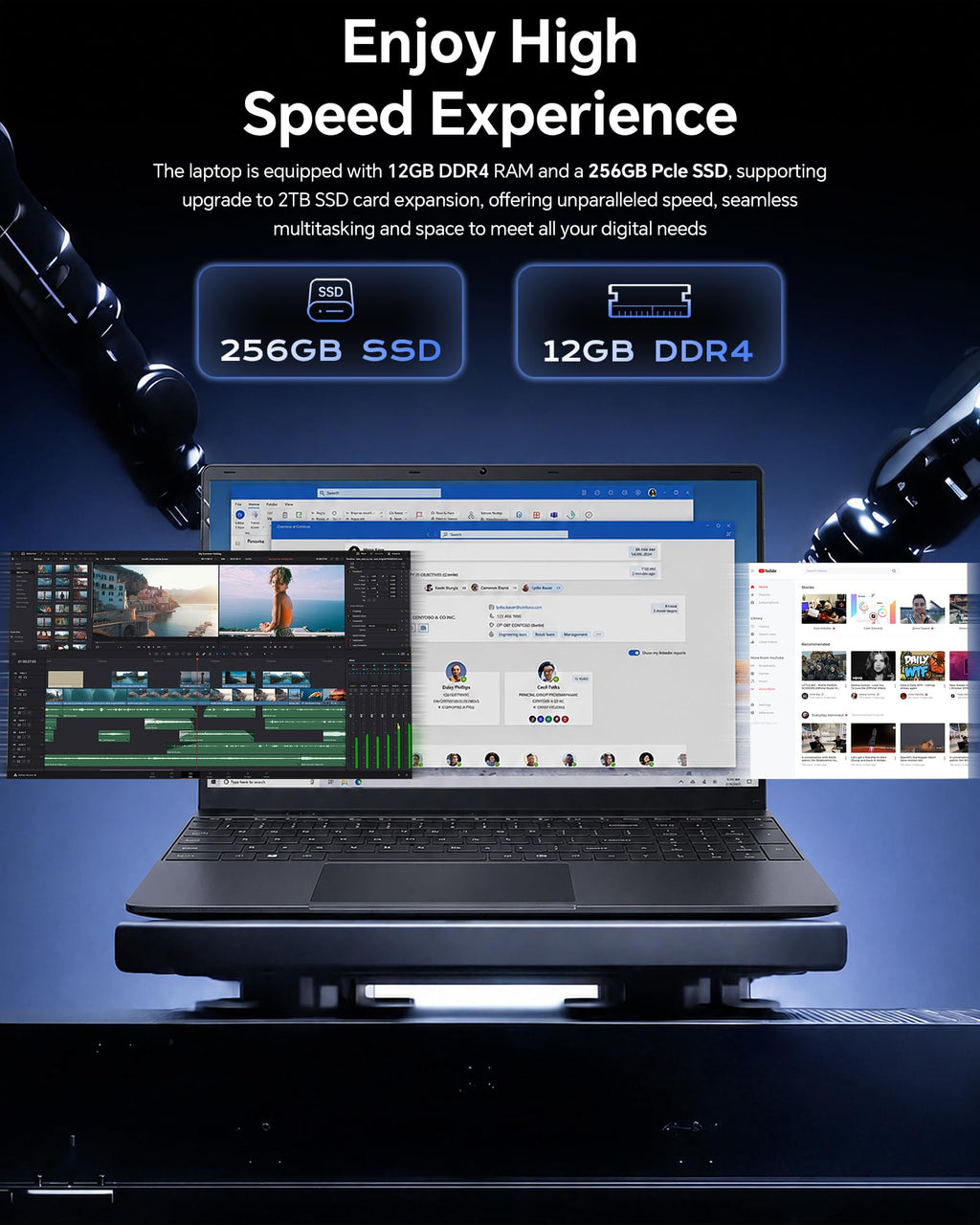 15.6'' AI Laptop with Office 365 12GB RAM 256GB SSD Win 11 Laptops
