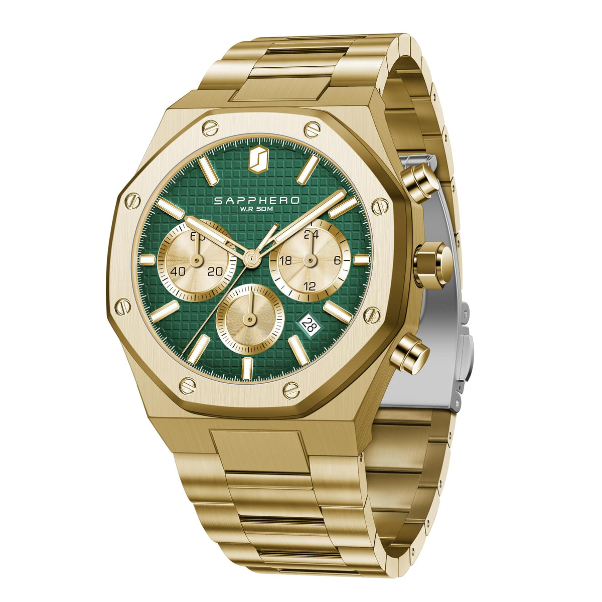SAPPHERO Watches for Men Waterproof Men's Watch Stainless Steel Octagonal Date Quartz Fashion Clock Business Wristwatch Gift for Men Multiple Colors