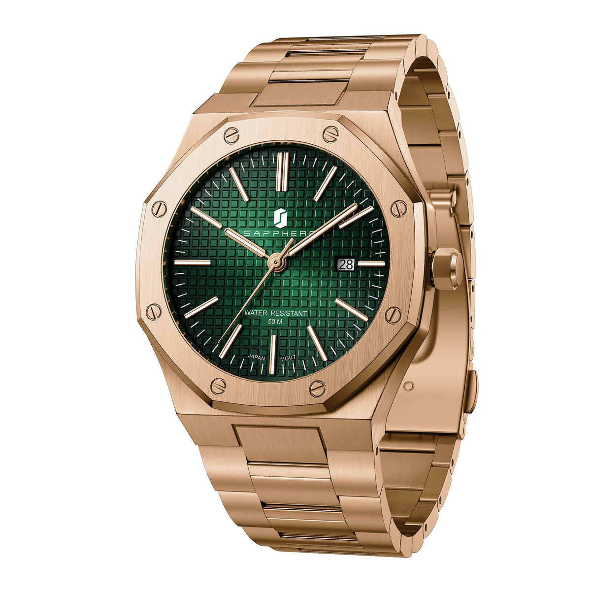 SAPPHERO Watches for Men Waterproof Men's Watch Stainless Steel Octagonal Date Quartz Fashion Clock Business Wristwatch Gift for Men Multiple Colors