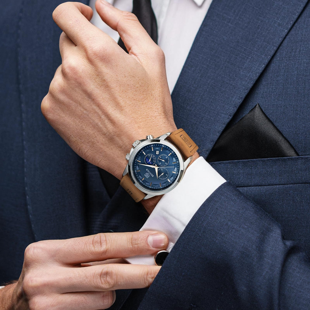 BENYAR Mens Watches Analog Quartz Chronograph Waterproof Wrist Watches for Men Fashion Business Work Casual Sport Designer Dress Watch with Calendar Elegant Gifts for Men
