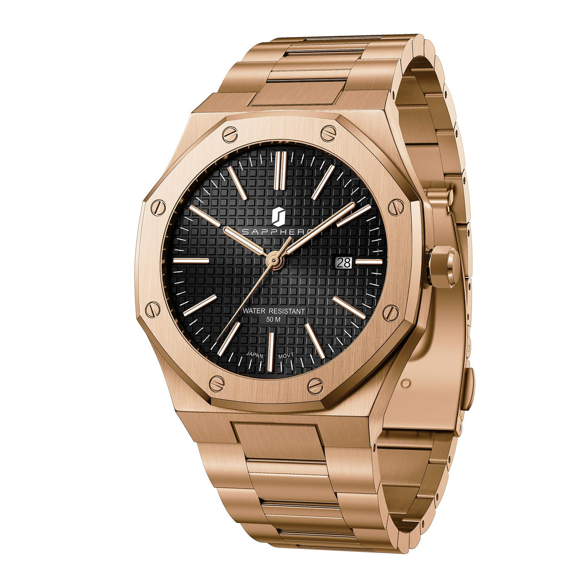 SAPPHERO Watches for Men Waterproof Men's Watch Stainless Steel Octagonal Date Quartz Fashion Clock Business Wristwatch Gift for Men Multiple Colors