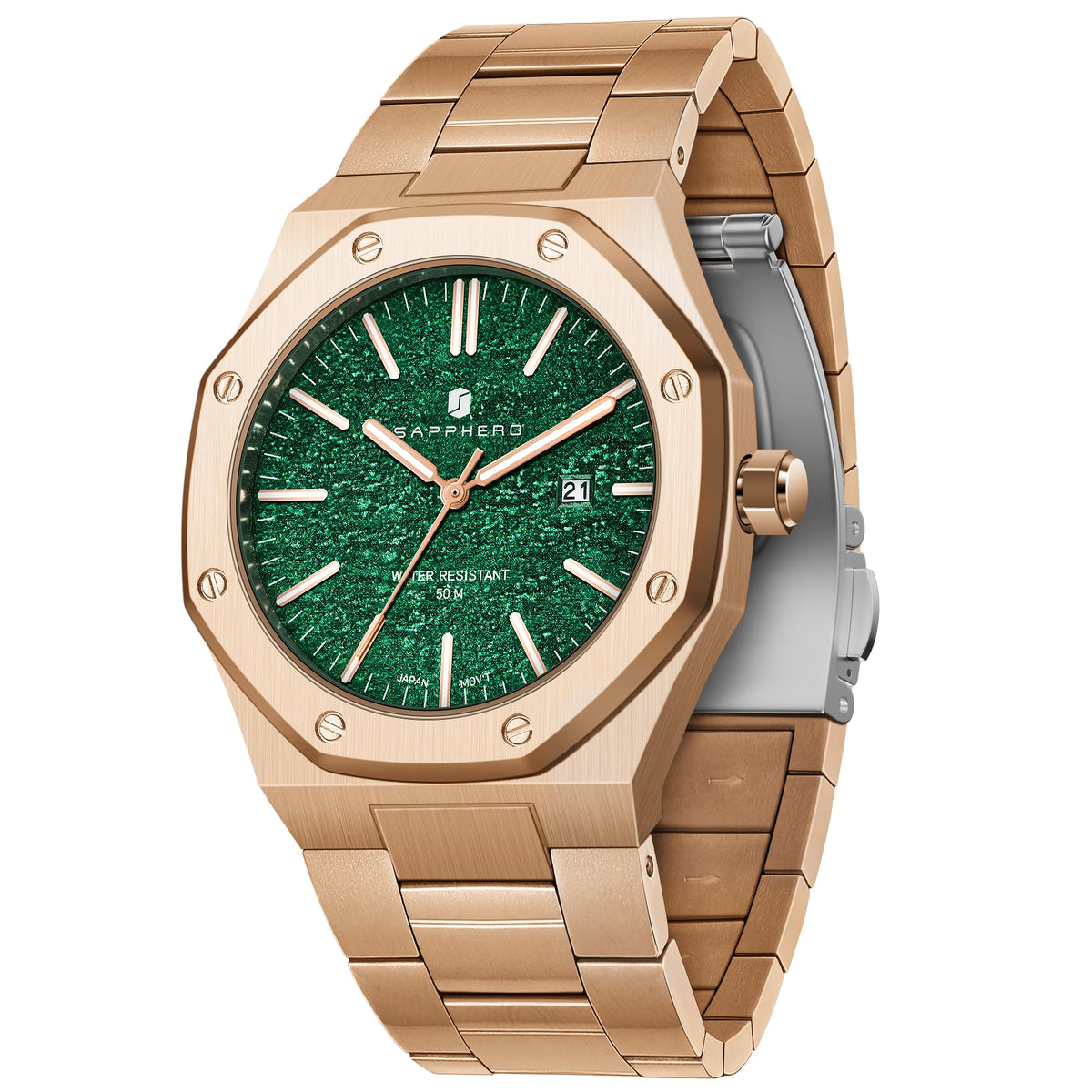 SAPPHERO Watches for Men Waterproof Men's Watch Stainless Steel Octagonal Date Quartz Fashion Clock Business Wristwatch Gift for Men Multiple Colors