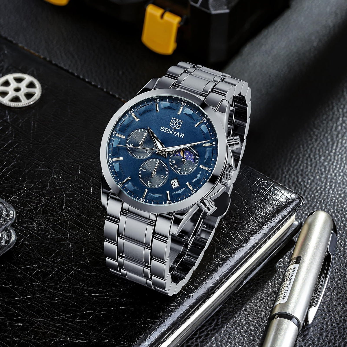 BENYAR Mens Watches Analog Quartz Chronograph Waterproof Wrist Watches for Men Fashion Business Work Casual Sport Designer Dress Watch with Calendar Elegant Gifts for Men