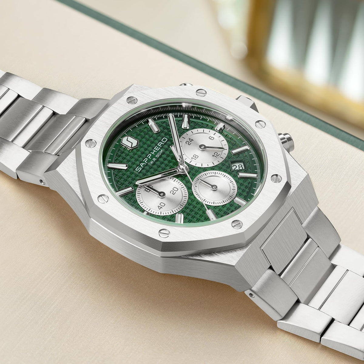 SAPPHERO Watches for Men Waterproof Men's Watch Stainless Steel Octagonal Date Quartz Fashion Clock Business Wristwatch Gift for Men Multiple Colors