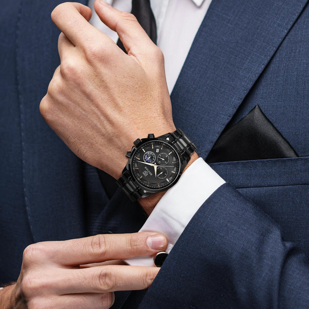 BENYAR Mens Watches Analog Quartz Chronograph Waterproof Wrist Watches for Men Fashion Business Work Casual Sport Designer Dress Watch with Calendar Elegant Gifts for Men