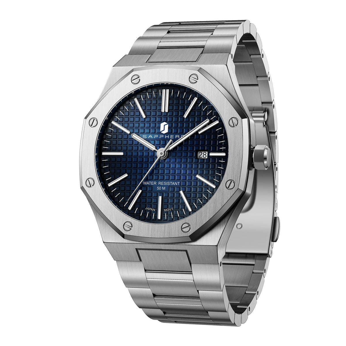SAPPHERO Watches for Men Waterproof Men's Watch Stainless Steel Octagonal Date Quartz Fashion Clock Business Wristwatch Gift for Men Multiple Colors