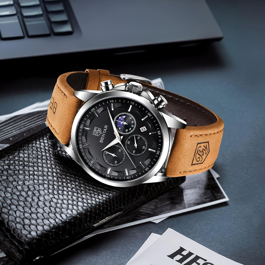 BENYAR Mens Watches Analog Quartz Chronograph Waterproof Wrist Watches for Men Fashion Business Work Casual Sport Designer Dress Watch with Calendar Elegant Gifts for Men