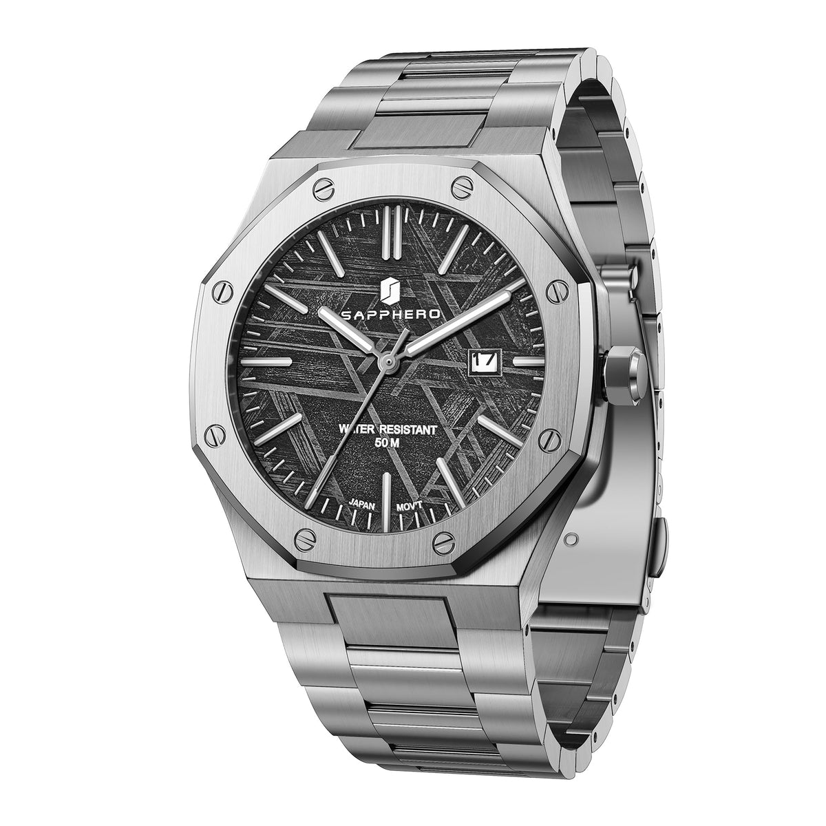 SAPPHERO Watches for Men Waterproof Men's Watch Stainless Steel Octagonal Date Quartz Fashion Clock Business Wristwatch Gift for Men Multiple Colors