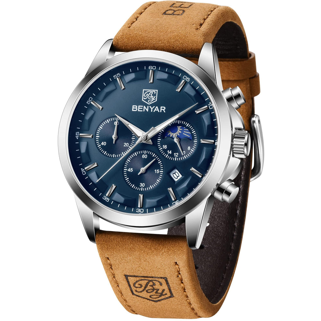 BENYAR Mens Watches Analog Quartz Chronograph Waterproof Wrist Watches for Men Fashion Business Work Casual Sport Designer Dress Watch with Calendar Elegant Gifts for Men