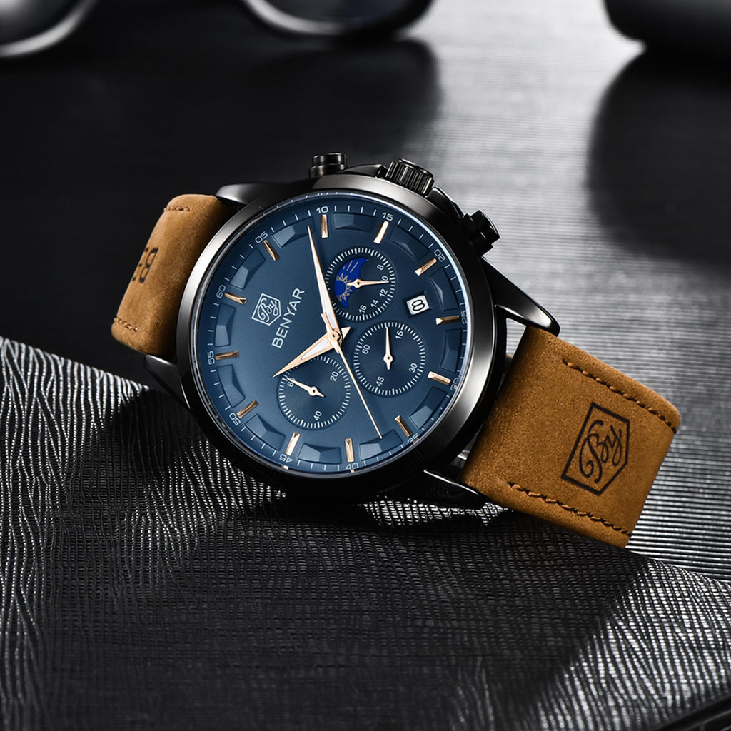 BENYAR Mens Watches Analog Quartz Chronograph Waterproof Wrist Watches for Men Fashion Business Work Casual Sport Designer Dress Watch with Calendar Elegant Gifts for Men