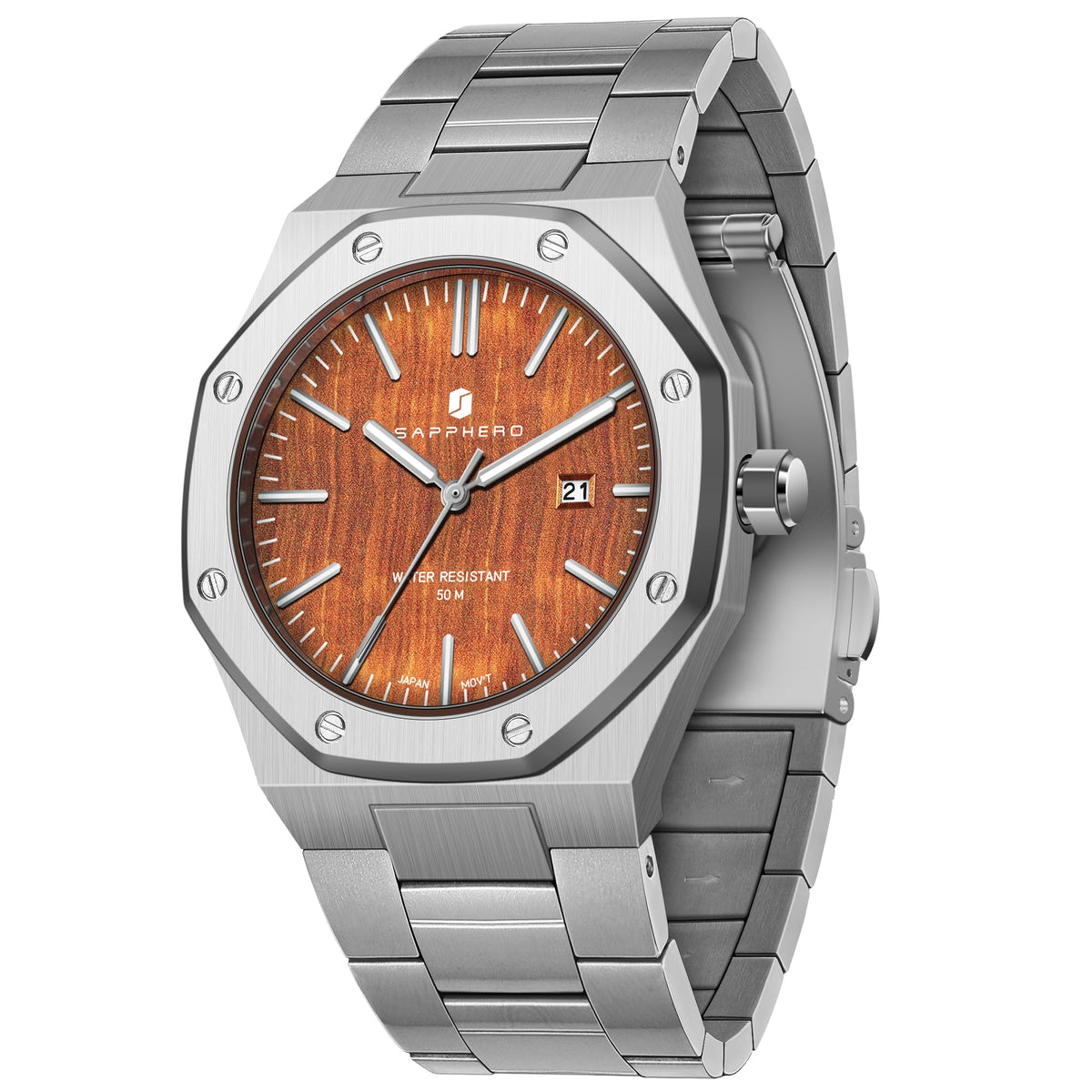 SAPPHERO Watches for Men Waterproof Men's Watch Stainless Steel Octagonal Date Quartz Fashion Clock Business Wristwatch Gift for Men Multiple Colors