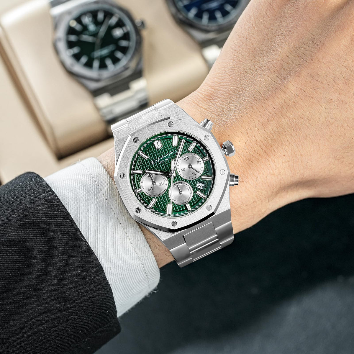 SAPPHERO Watches for Men Waterproof Men's Watch Stainless Steel Octagonal Date Quartz Fashion Clock Business Wristwatch Gift for Men Multiple Colors