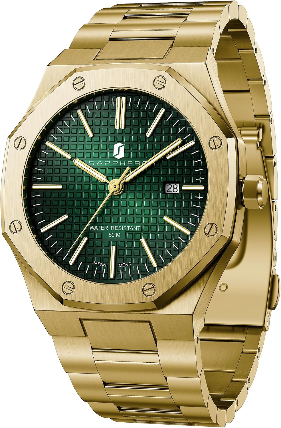 SAPPHERO Watches for Men Waterproof Men's Watch Stainless Steel Octagonal Date Quartz Fashion Clock Business Wristwatch Gift for Men Multiple Colors