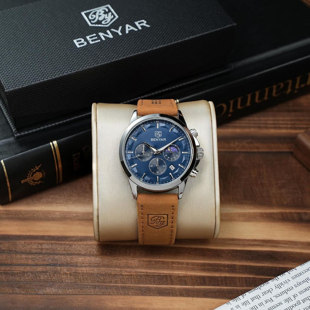 BENYAR Mens Watches Analog Quartz Chronograph Waterproof Wrist Watches for Men Fashion Business Work Casual Sport Designer Dress Watch with Calendar Elegant Gifts for Men