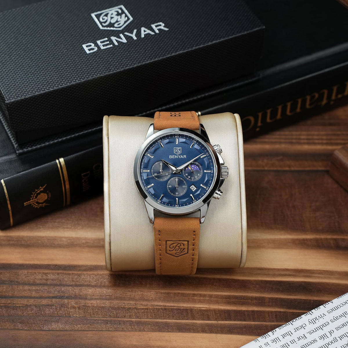 BENYAR Mens Watches Analog Quartz Chronograph Waterproof Wrist Watches for Men Fashion Business Work Casual Sport Designer Dress Watch with Calendar Elegant Gifts for Men
